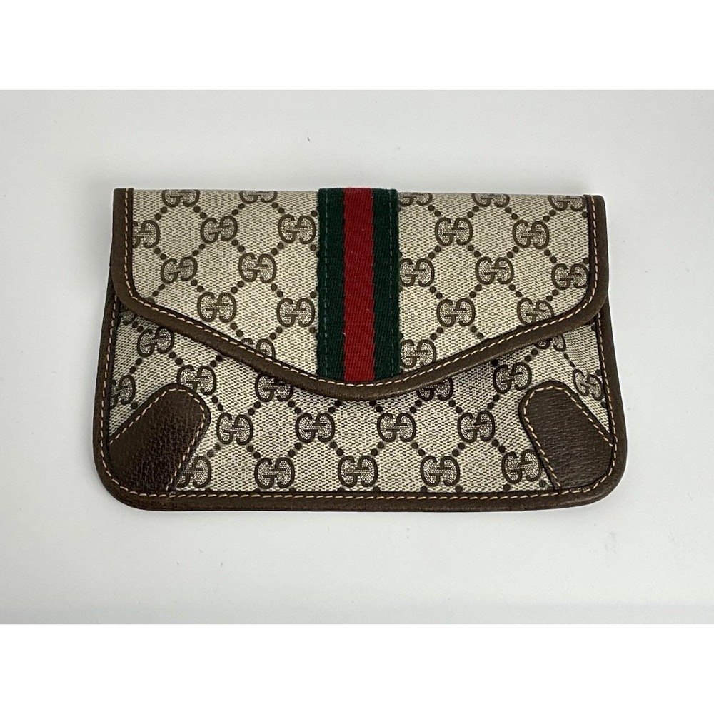 GUCCI Monogram GG Brown Small Fold Over Clutch Purse Bag Vintage VGUC